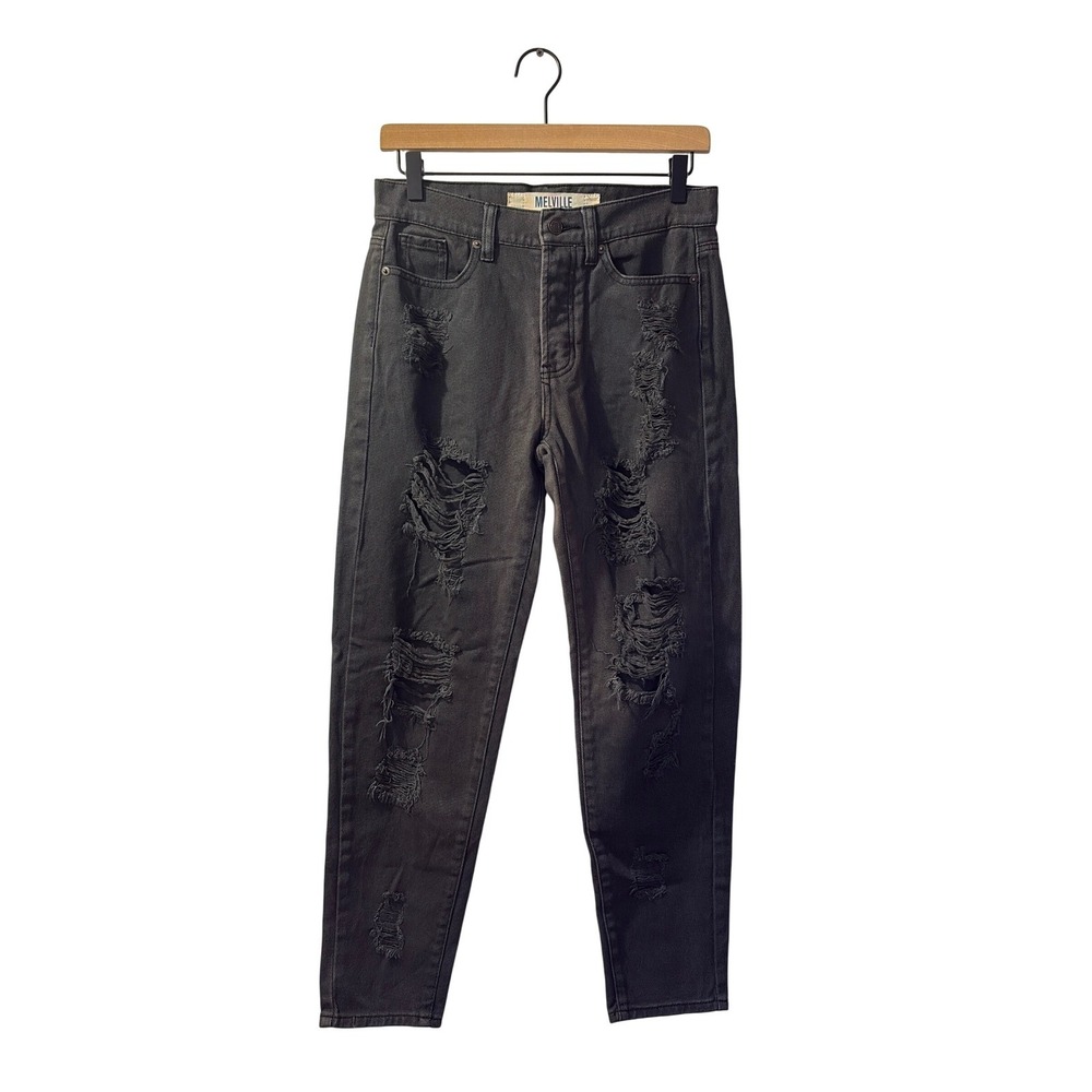Melville Boyfriend Jeans Black Wash Distressed Denim Sz 26"(Fits 28") Indie Y2k - Picture 2 of 9